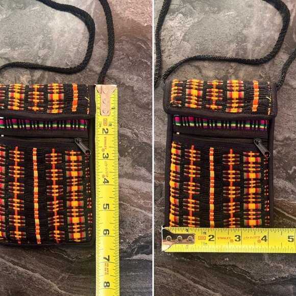 African Inspired Crossbody Bag Tribal Pattern - Flap and Zipper Pocket- Handmade - Picture 5 of 12